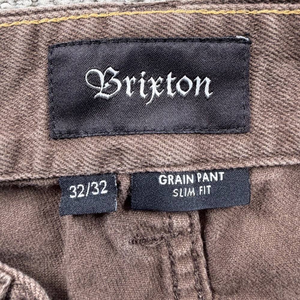 Brixton Grain Pant Men 32/32(30.5) Brown Slim Fit Stretch Cotton Twill Trousers - Picture 2 of 9